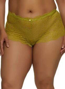 Plus Size Floral Lace Caged Back Boyshort Panty