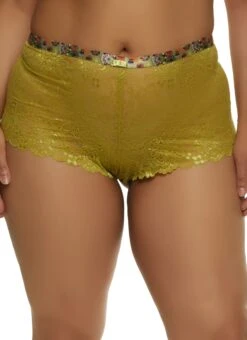 Plus Size Ribbon Trim Lace Boyshort Panty
