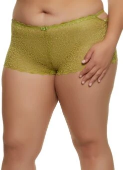 Plus Size Patterned Lace Caged Boyshort Side Panty