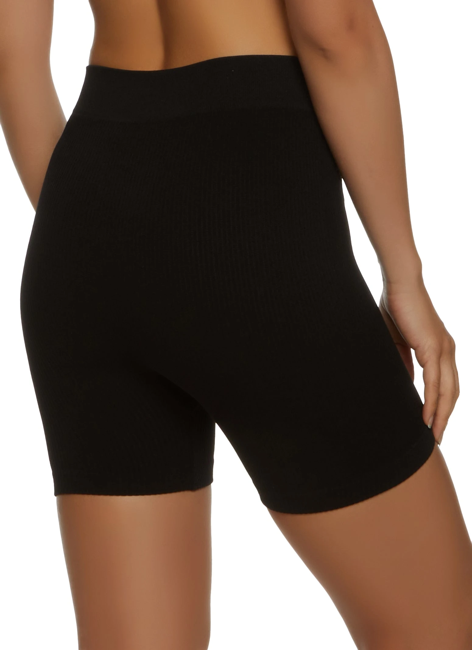 Basic Ribbed High Waisted Biker Shorts - Image 2