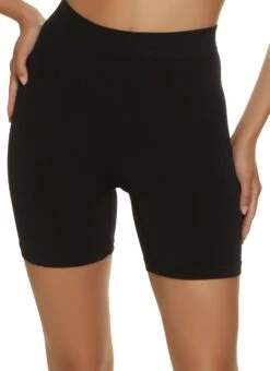 Ribbed Waistband Biker Shorts